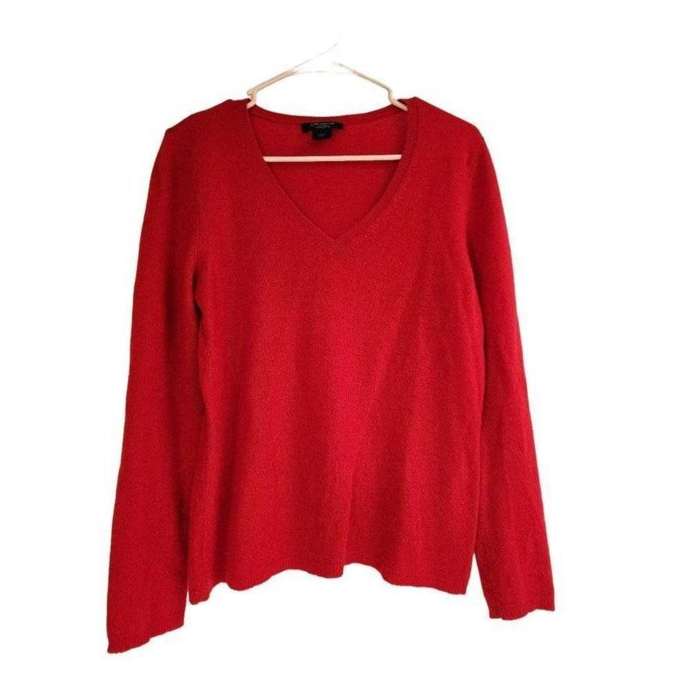 Ann Taylor 100% cashmere red sweater womens Large  v neck fall style